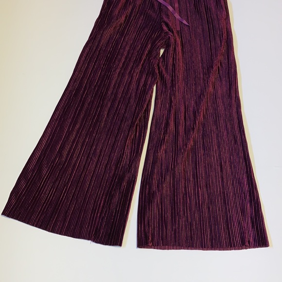 🆕 Topshop Purple Accordion Pleated Velour Palazzo Pants - Women’s Size 4 - Picture 3 of 6
